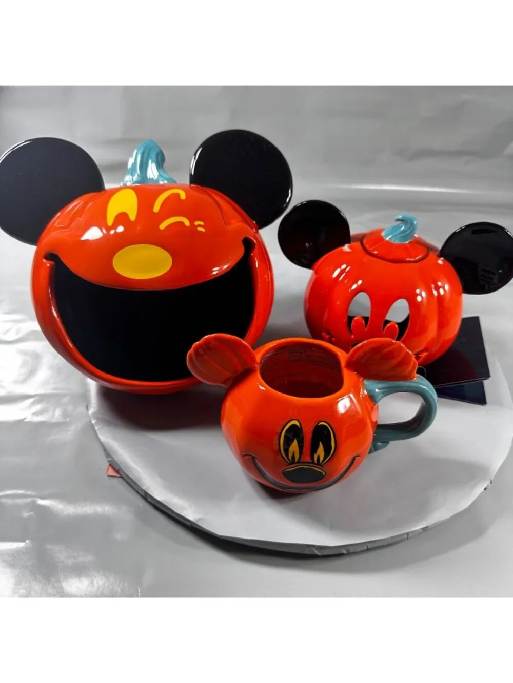 Disney Parks Mickey Mouse Candy Pumpkin Bowl Winking Mug Halloween Jack Lantern